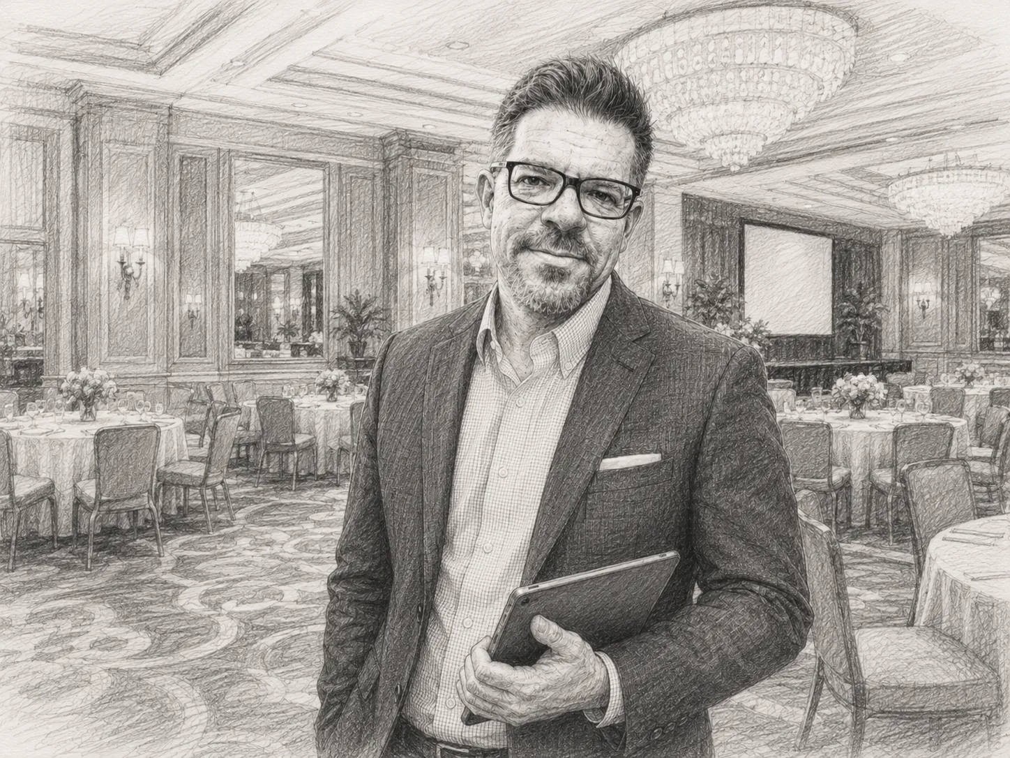 Steven Nichols, founder of GuestEx, in a hotel ballroom